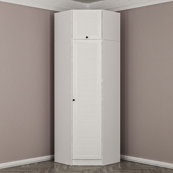 Minar Kale Corner Wardrobe With 1 Door White Membrane Blinds + Wardrobe