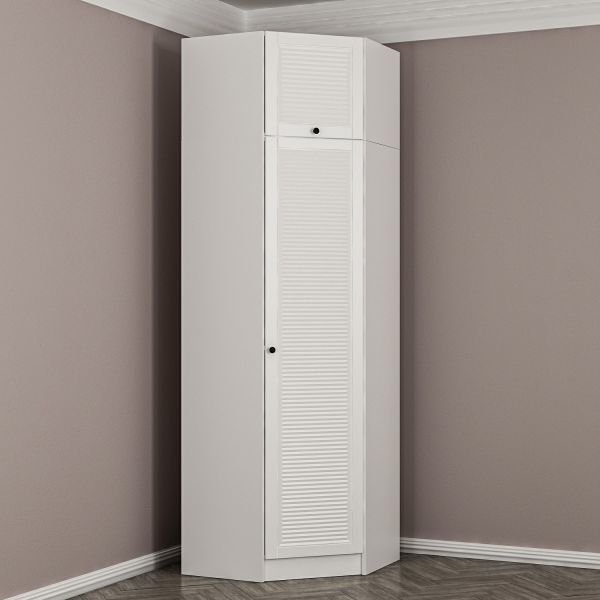 Minar Kale Corner Wardrobe With 1 Door White Membrane Blinds + Wardrobe