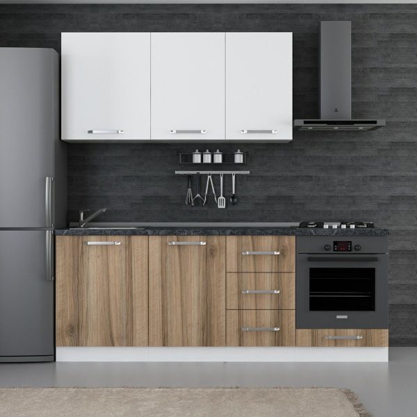 Minar 215 Cm White Kitchen Cabinet Dore 215-D3