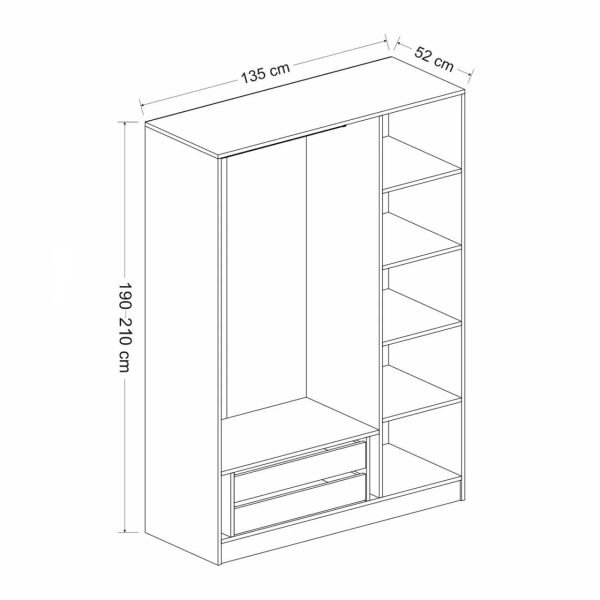 Minar Kale 3 Doors 1 Mirrored 2 Drawers Wardrobe Anthracite