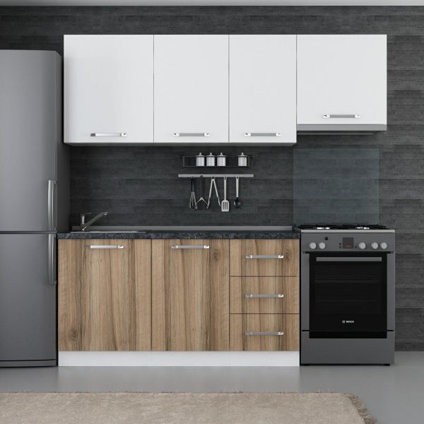 Minar 215 Cm White Kitchen Cabinet Dore 215-D4