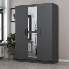 Minar Kale 3 Doors 1 Mirrored 2 Drawers Wardrobe Anthracite