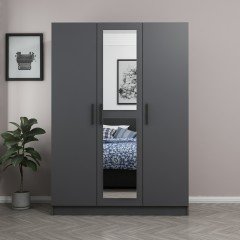 Minar Kale 3 Doors 1 Mirrored 2 Drawers Wardrobe Anthracite