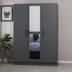 Minar Kale 3 Doors 1 Mirrored 2 Drawers Wardrobe Anthracite