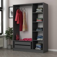 Minar Kale 3 Doors 1 Mirrored 2 Drawers Wardrobe Anthracite