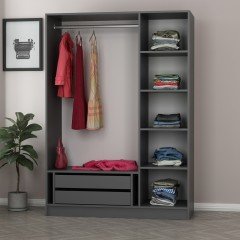 Minar Kale 3 Doors 1 Mirrored 2 Drawers Wardrobe Anthracite