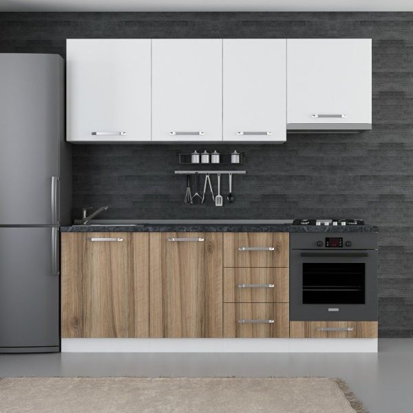 Minar 215 Cm White Kitchen Cabinet Dore 215-D5