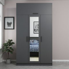 Minar Kale Wardrobe With 3 Doors, 1 Mirror, 2 Drawers, Anthracite