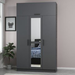 Minar Kale Wardrobe With 3 Doors, 1 Mirror, 2 Drawers, Anthracite