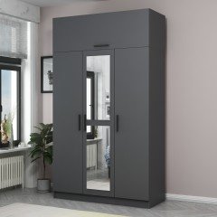 Minar Kale Wardrobe With 3 Doors, 1 Mirror, 2 Drawers, Anthracite