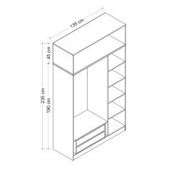 Minar Kale Wardrobe With 3 Doors, 1 Mirror, 2 Drawers, Anthracite