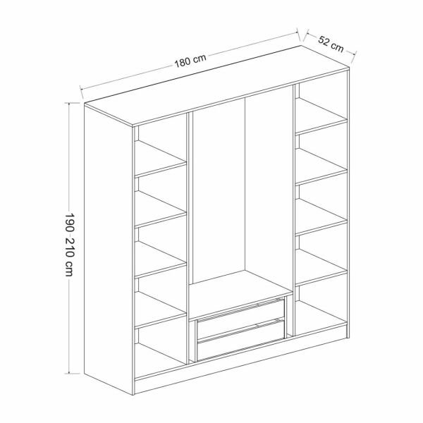 Minar Kale Wardrobe with 4 Doors, 2 Mirrors, 2 Drawers, Anthracite