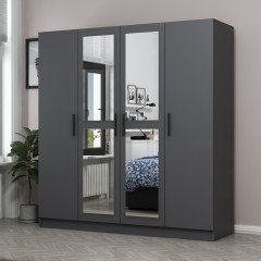 Minar Kale Wardrobe with 4 Doors, 2 Mirrors, 2 Drawers, Anthracite