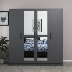 Minar Kale Wardrobe with 4 Doors, 2 Mirrors, 2 Drawers, Anthracite