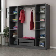 Minar Kale Wardrobe with 4 Doors, 2 Mirrors, 2 Drawers, Anthracite