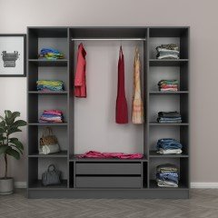 Minar Kale Wardrobe with 4 Doors, 2 Mirrors, 2 Drawers, Anthracite