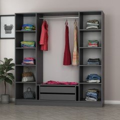 Minar Kale Wardrobe with 4 Doors, 2 Mirrors, 2 Drawers, Anthracite