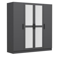 Minar Kale Wardrobe with 4 Doors, 2 Mirrors, 2 Drawers, Anthracite