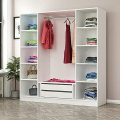 Minar Kale Wardrobe With 4 Doors, 2 Mirrors, 2 Drawers, White Anthracite