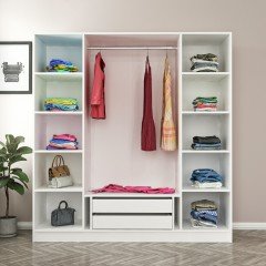 Minar Kale Wardrobe With 4 Doors, 2 Mirrors, 2 Drawers, White Anthracite