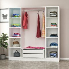 Minar Kale Wardrobe With 4 Doors, 2 Mirrors, 2 Drawers, White Anthracite