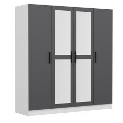 Minar Kale Wardrobe With 4 Doors, 2 Mirrors, 2 Drawers, White Anthracite