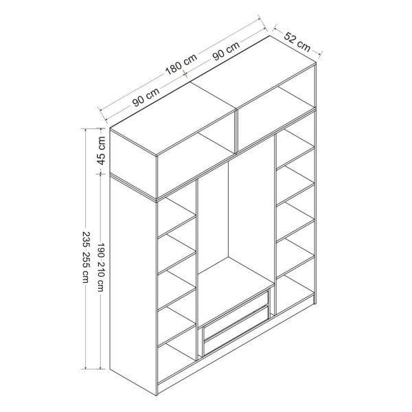 Minar Kale Wardrobe With 4 Doors, 2 Drawers And Wardrobe Anthracite Dore