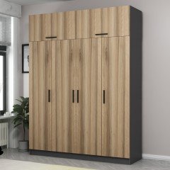 Minar Kale Wardrobe With 4 Doors, 2 Drawers And Wardrobe Anthracite Dore