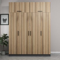 Minar Kale Wardrobe With 4 Doors, 2 Drawers And Wardrobe Anthracite Dore