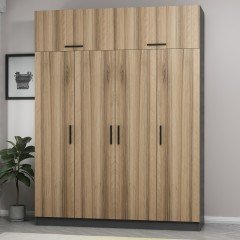 Minar Kale Wardrobe With 4 Doors, 2 Drawers And Wardrobe Anthracite Dore