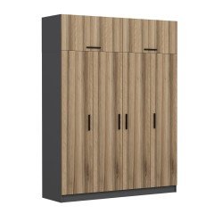 Minar Kale Wardrobe With 4 Doors, 2 Drawers And Wardrobe Anthracite Dore