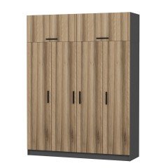 Minar Kale Wardrobe With 4 Doors, 2 Drawers And Wardrobe Anthracite Dore