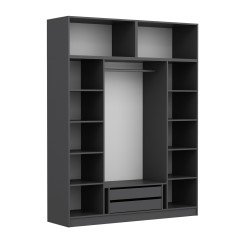 Minar Kale Wardrobe With 4 Doors, 2 Drawers And Wardrobe Anthracite Dore