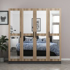 Minar Kale Wardrobe with 4 Doors, 4 Mirrors and 2 Drawers Anthracite Dore