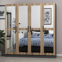 Minar Kale Wardrobe with 4 Doors, 4 Mirrors and 2 Drawers Anthracite Dore