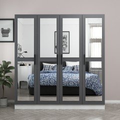 Minar Kale Wardrobe With 4 Doors, 4 Mirrors, 2 Drawers, White Anthracite