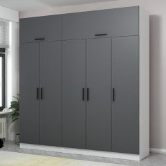 Minar Kale Wardrobe With 5 Doors, 2 Drawers And Wardrobe White Anthracite