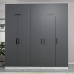 Minar Kale Wardrobe With 5 Doors, 2 Drawers And Wardrobe White Anthracite