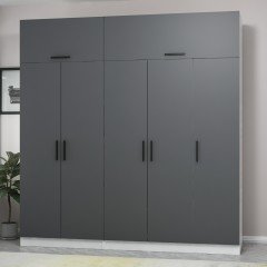 Minar Kale Wardrobe With 5 Doors, 2 Drawers And Wardrobe White Anthracite