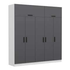 Minar Kale Wardrobe With 5 Doors, 2 Drawers And Wardrobe White Anthracite