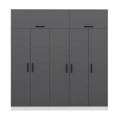 Minar Kale Wardrobe With 5 Doors, 2 Drawers And Wardrobe White Anthracite