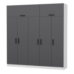 Minar Kale Wardrobe With 5 Doors, 2 Drawers And Wardrobe White Anthracite