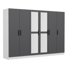 Minar Kale Wardrobe with 6 Doors, 2 Mirrors, 2 Drawers, White Anthracite