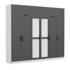 Minar Kale Wardrobe With 6 Doors, 2 Mirrors, 2 Drawers And Wardrobe White Anthracite