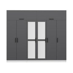 Minar Kale Wardrobe With 6 Doors, 2 Mirrors, 2 Drawers And Wardrobe White Anthracite