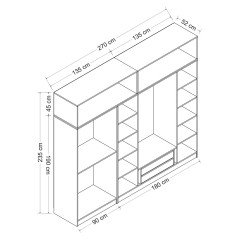 Minar Kale Wardrobe With 6 Doors, 2 Mirrors, 2 Drawers And Wardrobe White Anthracite