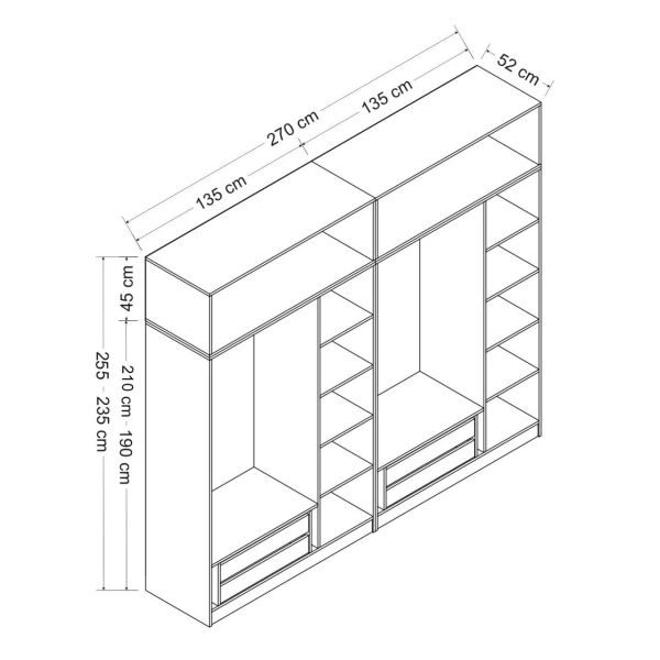 Minar Kale 6 Doors, 2 Mirrors, 4 Drawers and Cabinet Anthracite