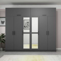 Minar Kale 6 Doors, 2 Mirrors, 4 Drawers and Cabinet Anthracite