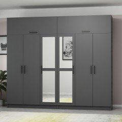 Minar Kale 6 Doors, 2 Mirrors, 4 Drawers and Cabinet Anthracite