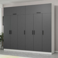 Minar Kale Wardrobe With 6 Doors, 2 Drawers And Wardrobe White Anthracite